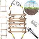 Wooden Rope Ladder for Kids with Ground anchoring - Lenght 6.5'(2m) Width 16"(40cm) - Outdoor or Indoor Climbing Rope Ladder for Ninja Slackline, Backyard, Playground, Home Gym, Park, Treehouse