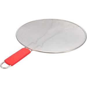 Splatter Guard for Frying Pan & Food Strainer and Universal Cookware 13" - Stops Hot Oil Splash - RED Handle - Splatter Screen for Cooking - Alpha Living