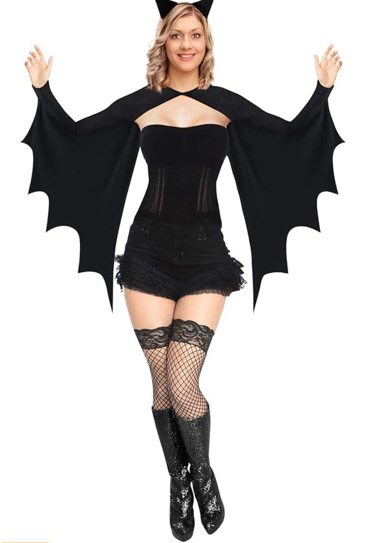 Bat Wing Halloween Costume for Women, Bat Shrug Adult Costume with Headband S/M