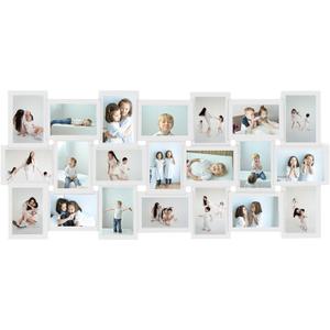 HELLO LAURA Photo Collage Frame 4x6 for Wall Decor - Family Picture Frames Gallery Display Multiple Photos - White, 40 x 1 x 18.5 inches