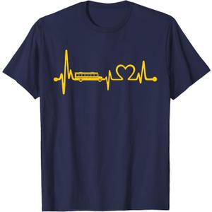 Funny School Bus Driver Gift | Love School Bus Heartbeat T-Shirt (Small)