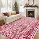 Christmas Area Rug 8x10 Christmas Trees Washable Carpet Xmas Red Modern Geometric Accent Rug Large Soft Floor Carpet for Bedroom Dining Room Indoor Home Xmas Holiday Decor
