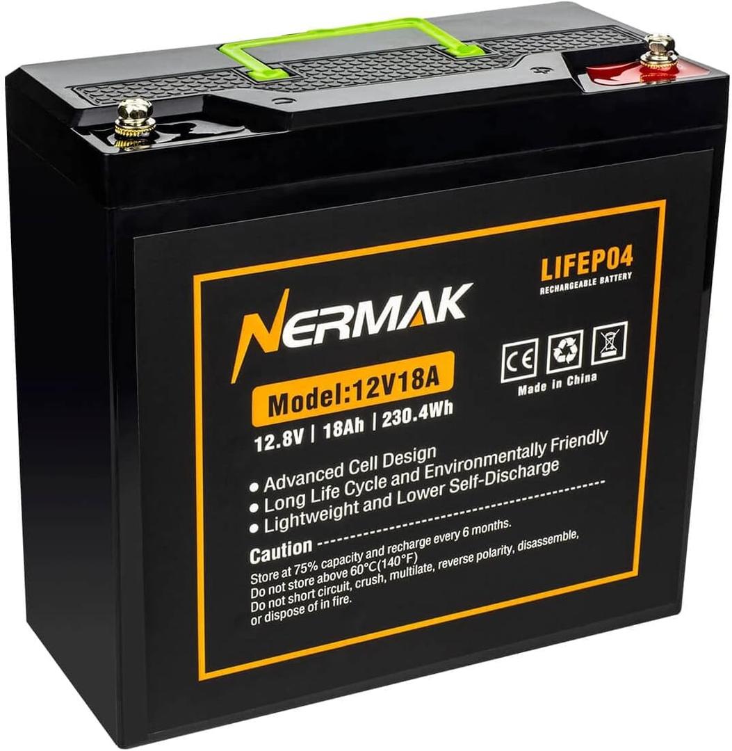12V 18Ah Lithium LiFePO4 Deep Cycle Battery, 2000+ Cycles Lithium Iron Phosphate Rechargeable Battery for Solar Power, UPS, Lighting, Marine, Scooters, Fish Finder and More, Built-in 20A BMS