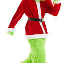 DJKFAEK Green Monster Santa Claus Costumes for Men,Christmas Furry Santa Claus Costume Include Mask for Halloween Cosplay (3XL)