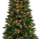 Nearly Natural 5ft. Frosted Colorado Aspen Pre-Lit Artificial Porch Christmas Tree with 200 LED Lights, 426 Bendable Branches and Berries in Decorative Planter