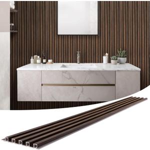 LARWORKS WPC Slat Wall Panels 8 Pack 96" x 8.2", Waterproof Fluted Wall Paneling, Accent 3D Wall Panel for Wall Decor, Bathroom, Bedroom, Office - Widen High Grille Walnut (Cover Approx.44 sq.ft)