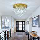 YYJLX Crystal Flush Mount Ceiling Light Modern Crystal Chandelier Gold 4-Light Fixture for Hallway Bedroom Entryway Bathroom Closet