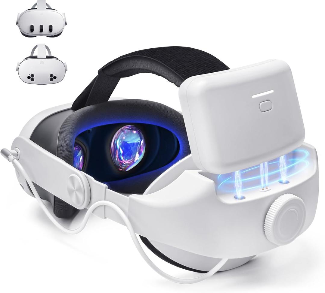 Head Strap with Battery for Quest 3, Quest 3S, 8000mAh Battery Pack Elite Strap Adjustable VR Headset Headstrap for Enhanced Comfort and Play Time