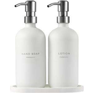 MaisoNovo Soap Dispenser 3-Piece Set | 16.9oz White Bottles with Silver Stainless Steel Pumps