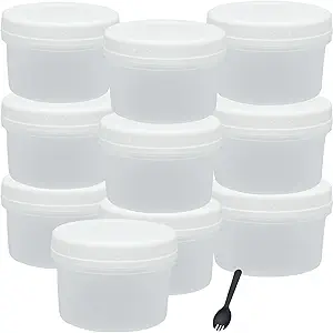 10 Pack 13oz Small Freezer Containers with Lids, Reusable Plastic Food Storage Containers with 10 Pcs Plastic Fruit Forks for Jam, Fruit, Sauce, Cake and Ice Cream (400ml)
