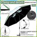 Abbylike 2 Pack 48.6" Double Canopy Umbrella with Clamp UPF50+ Beach Chair Umbrella with Clip 360adjustable Portable Outdoor Wheelchair Patio Golf Carts Camping