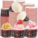 120 Pcs Mexican Ice Cream Cups 12 oz Disposable Mexican Floral Cinco De Mayo Paper Dessert Snack Bowls Fiesta Mandala Flower Paper Cups for Cinco De Mayo Mexico Birthday Party Supplies