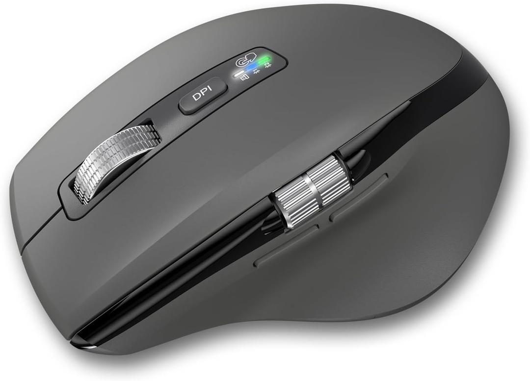 Wireless Side Scroll Mouse with Multi-Device, Ergonomic Computer Mice with Smart Flying Scroll, Quiet Click, 4-Level DPI for Computer, Laptop, iPad, Tablet, MacBook (Grey)