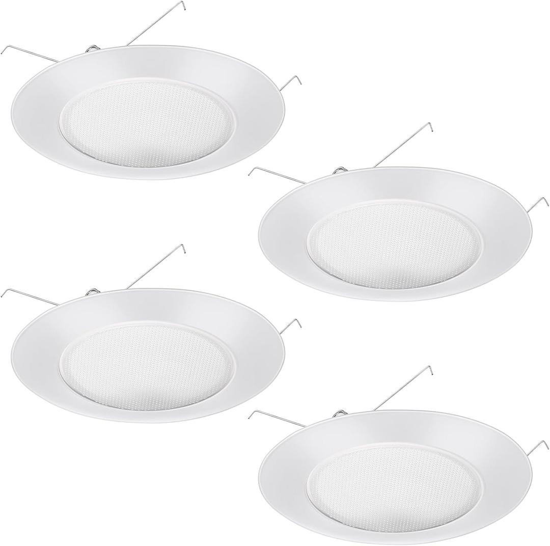 Glooglitter 4 Pcs 6 Inch Shower Trim for Recessed Light Cover with Albalite Lens White Ceiling Light Cover Replacement Waterproof for Shower Bathroom Lights Wet Locations