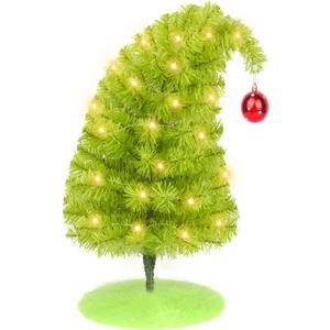NEWISH Small Mini Christmas Tree, 2ft/24 inch Bendable Lime Green Artificial Mini Table Top Christmas Tree Decorations with Red Ball, Tree Skirt, 25 Pcs Tiny Kids DIY Xmas Tree Decor for Holiday Home (1in)