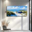 WLWBINTING Beach Wall Art For Bedroom Large Nature Canvas Wall Decor For Living Room Blue Ocean Room Decor Pictures Seascape Wall Art Boat Landscape Painting Modern Office Home Decor Artwork