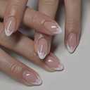 24Pcs White French Tip Press on Nails Short Almond Fake Nails Valentines Press ons Pink Heart Glue on Nails Nude Pink Acrylic Nails French Tip False Nails Valentines Stick on Nail for Wedding Manicure, Valentines French Tip Nails-22