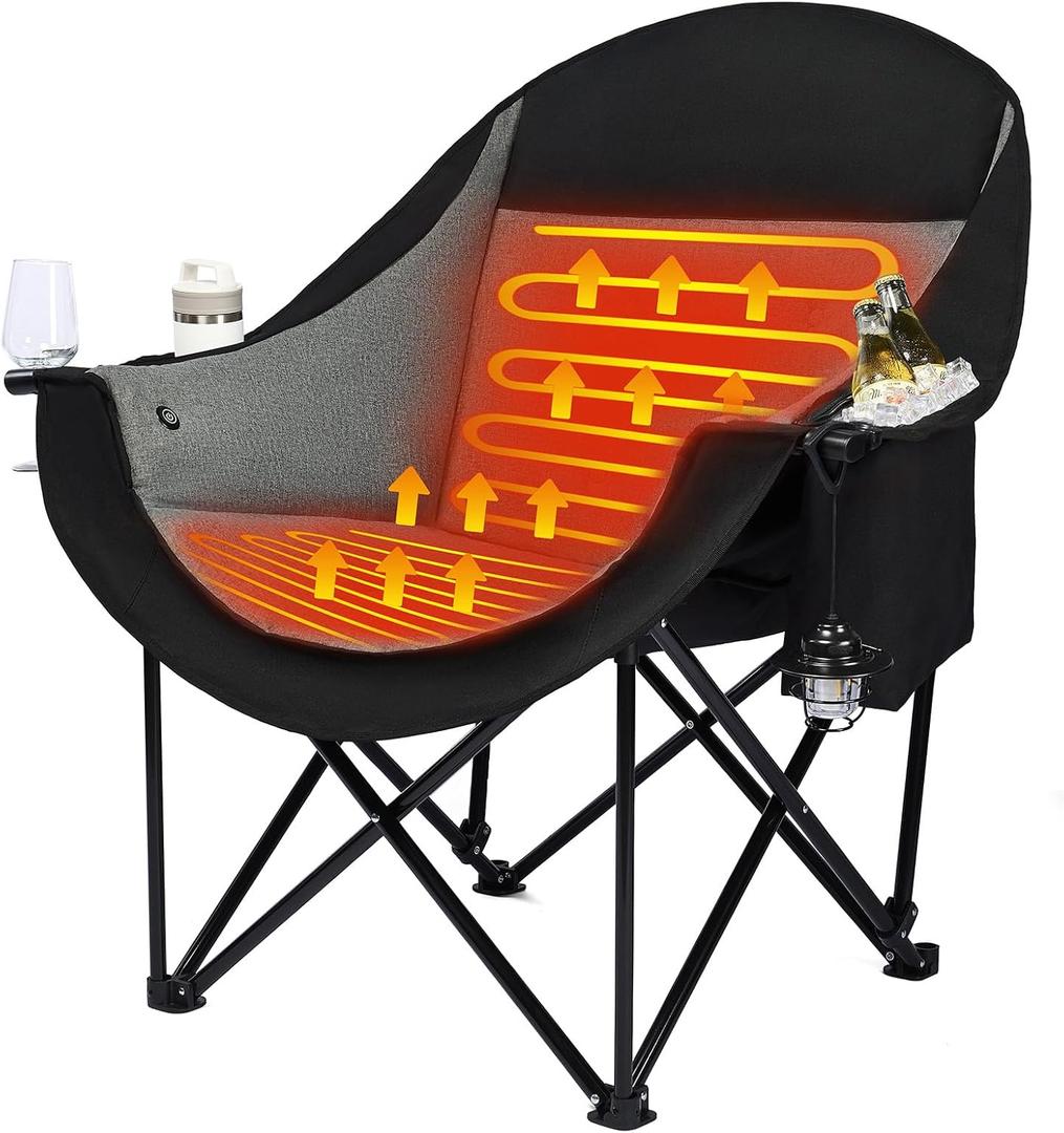 Heated Camping Chair - Oversized Outdoor Folding Chair for Adults