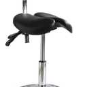 Ergonomic Split Seat Saddle Stool with Back Support & Wheels - Adjustable Salon Chair for Tattoo Artists, Hairdressers, Home Office Use, Black