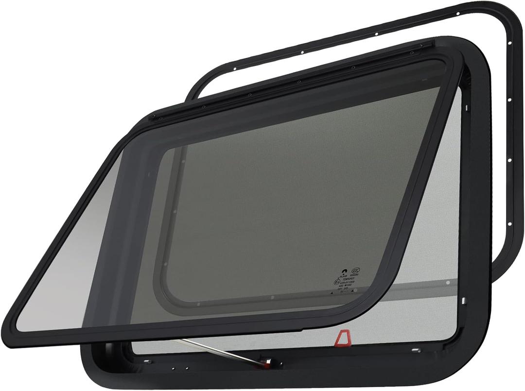 RV Exit Window Replacement, 36" W x 22" H Camper RV Emergency Window for Cargo Trailer Camper Van Truck with Net Screen & Trim Ring for 1" or 1-1/2" Wall Thickness, DOT Approved