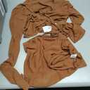 Women's 2 Pieces Outfits Mesh Perspective Suit Swimming Beach Long Sleeve Crop Top and Mini Skirt Set (Brown, S)