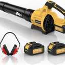 Leaf Blower Cordless,650 CFM & 160 MPH Electric Cordless Leaf Blower with 2 * 4.0Ah Batteries & Noise-Reduction Ear Muffs,3 Speed Powerful Blowing Ideal for Lawn Care, Blowing Leaves, Dust, Snow (Yellow)