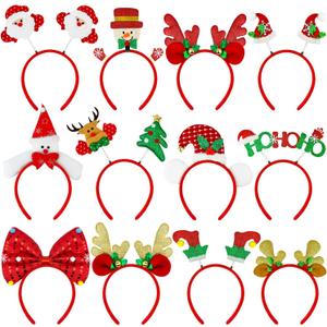 Christmas Headbands Party Favors Supplies for Girls Kids 12 PCS,Funny Holiday Hat Toppers Hair Accessories Photo Booth Props for Decorations,Christmas Party Games Prizes Stuff Trinkets for Women Men