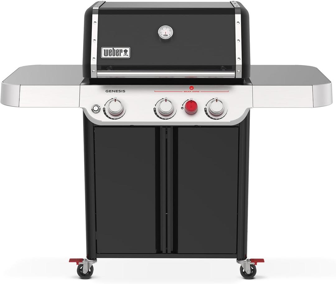 Weber Genesis E-325 Liquid Propane Gas Grill for Outdoor Cooking, 3 Burners, Black Porcelain-Enameled, Cast-Iron Grates, PureBlu Burners & Sear Zone