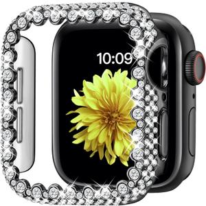 Bling Bumper Case Compatible with Apple Watch Series 6/5/4/SE 3/SE 2/SE 40mm, Diamond Protective Face Cover for Women, Hard PC Frame Protector for iWatch 40mm (Black)