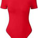 OQQ Womens Bodysuits Crew Neck Short Sleeve BasicStretch Classic-Fit Tops Sexy Bodysuits Red, S