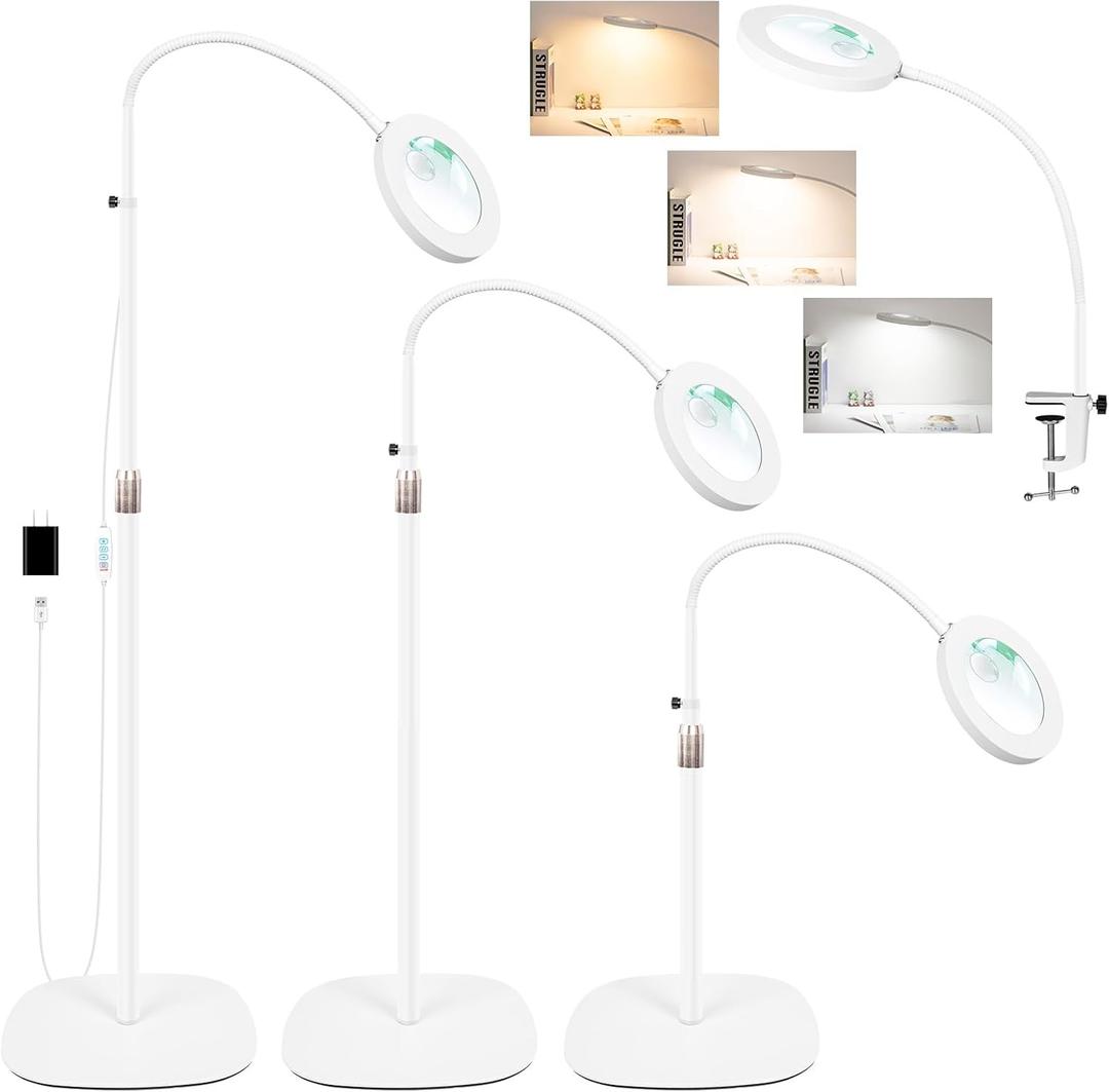 30X 10X Magnifying Glass with Light and Stand, 3-Color Stepless Dimmable LED Magnifying Floor Lamp, 24" Gooseneck Adjustable Swing Arm Lighted Magnifier Lamp with Clamp for Craft Esthetican (White) 30X 10X Magnifying Glass with Light and Stand, 3-Color Stepless Dimmable LED Magnifying Floor Lamp, 24" Gooseneck Adjustable Swing Arm Lighted Magnifier Lamp with Clamp for Craft Esthetican (White)