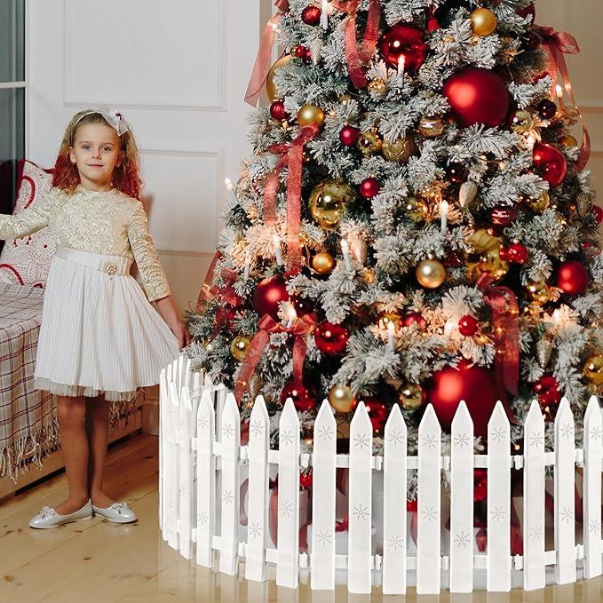 Aodaer 24 Pieces Christmas Tree Fences Plastic Picket Fence 12 Inch Christmas Fence Border Tree Barrier for Xmas Party Wedding Garden Home Fences Decoration, White