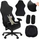 JUMXSRLE Gaming Chair Covers, Leather Computer Reclining Racing Ruffled Gamer Chair Protector, Stretchable Washable Stylish Slipcovers for Leather Computer Gamer Chair Protector (Black)