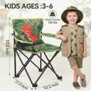 Huskfirm Padded Kids Camping Chair Folding Toddler Chair with Cup Holder & Safety Lock Portable Kids Beach Chair Ages 3-6 for Outdoor Camping Foldable Kids Chair Support 120lbs, Green Dinosaur
