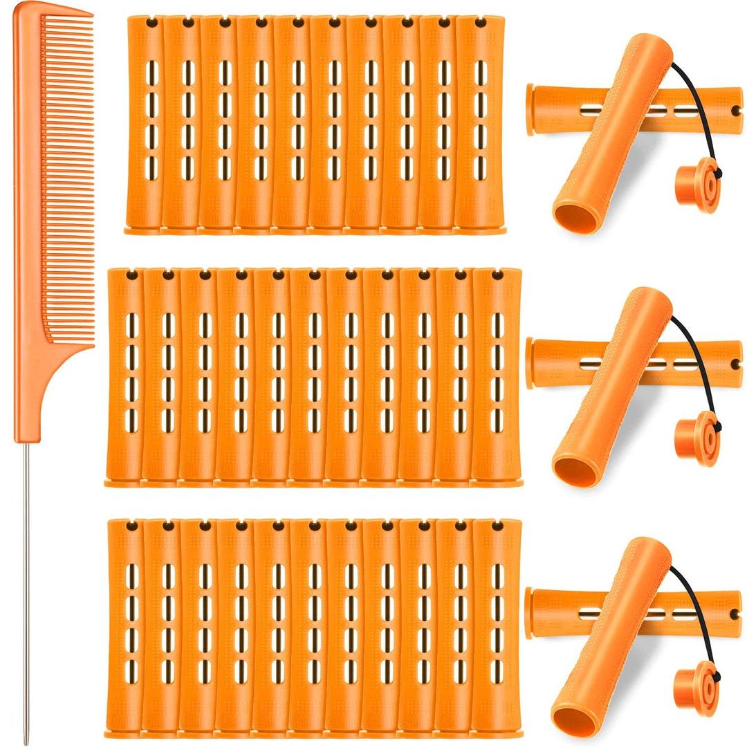 WILLBOND 36 Pieces Cold Wave Rod Hair Perm Rods Hair Rollers Perming Curlers with Steel Rat Tail Comb for Hairdressing Styling