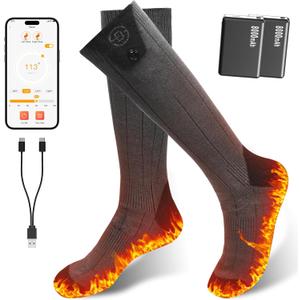 Heated Socks for Women Men, 8000mAh Rechargeable Battery Foot Warmer Hiking Socks Up to 10 Hours, APP Controlled Electric Heated Socks with 4 Heating Levels for Camping Skiing (X-Large)