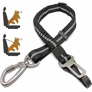 Dog Seat Belt,Adjustable Dog Seatbelt for Car,3 in 1 Dog Safety Belt Leash,Reflective Bungee Dog Car Seatbelt with Hook& Buckle, Dog Car Seat Belt with Aviation Zinc Alloy Rotatable Carabiner, Black