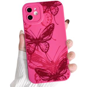 3 x NITITOP Compatible with iPhone 11 Case Cute Aesthetic Butterfly Pattern for Women Girls Soft TPU Shockproof Stylish Full Camera Protective Phone Cover - Rose Red