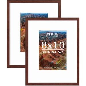 KTKDE 8x10 Picture frame Set of 2,Wine red Wooden Photo Frame 5x7mat or 8x10 Without Mat,Tempered Glass,10 by 8 Studio Gallery frames for Wall or Tabletop Family Friends Wedding Gift ideal gift (2pcs-Walnut Woodgrain)