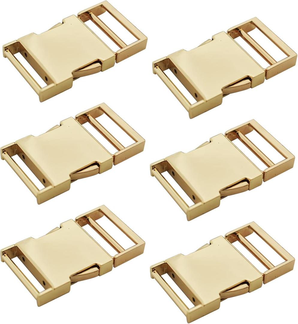 6 pcs 1 inch Metal Buckles Side Quick Release Single Adjustable Buckle for Straps Paracord Backpack Webbing Belt Dog Collars,Light Gold (Slot Length(Inside)_1"(25mm))