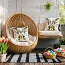 2Pcs Easter Bunny Throw Pillow Covers 18"x 18" Floral Bunny Embroidered Pillow Covers with Zipper Spring Rabbit Decorative Cushion Cases for Couch Bed Sofa Living Room Bedroom Decor Gift