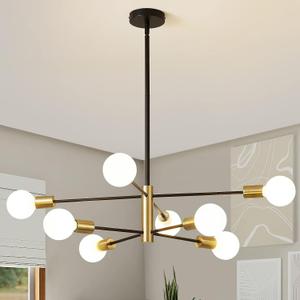 Sputnik Chandelier Black and Gold Ceiling Light Height Adjustable E27 Modern Ceiling Lighting Fixture Farmhouse Pendant Lamp for Living Room Bedroom Dining Room Kitchen Office (8-Light)