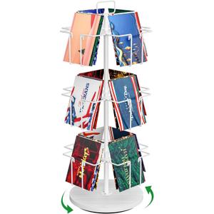 3 Tier Rotating Greeting Card Display Stand with 12 Pockets, Metal Greeting Card Rack for Stickers, Photocard, Brochures, Countertop Postcard Holder Display Stand for Home, Showcase, Retail (White)