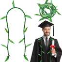 Hawaiian Graduation Ti Leaf Ribbon Lei 65 Inch Graduation Hawaii Lei Ti Leaf for Graduation Gift Green Leaf Flower Necklace for Student School Ceremony Wedding Party Supplies