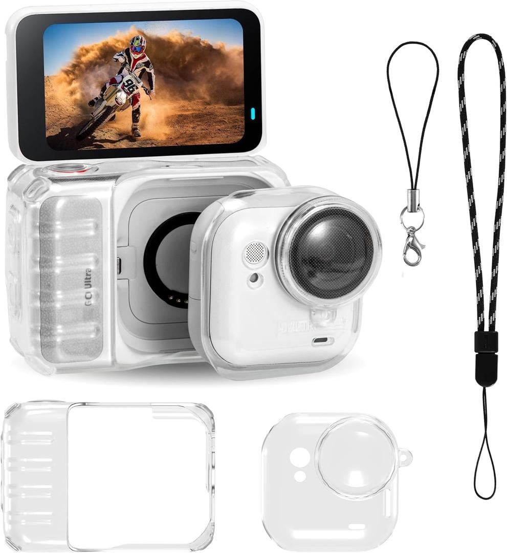 STARTRC VCR Protective Cover Case for Insta 360 Go Ultra Accessories Shockproof Anti-Scratch Washable Transparent Cover Anti-Slip Dustproof Protection for Go Ultra with Lens Cap & Lanyard