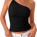PRETTYGARDEN One Shoulder Going Out Tops for Women Trendy 2026 Summer Y2K Clothes Sleeveless Fitted Spring Fashion Shirts (Black, S)
