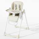 High Chair, Foldable High Chairs for Babies and Toddlers with Removable Tray, Height Adjustable Feeding Chair, Adjustable Backrest and Footrest, Beige