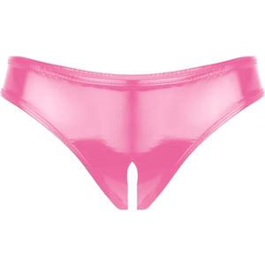 SEAUR Women Sexy Metallic Panties Shiny Booty Underwear Latex Leather Pvc Shorts Cheeky Bottom (Pink, L)