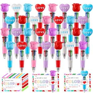 CZWZ 30Pcs Mini Multicolor Pen in One 4-in-1 Cute Pens Bulk for Kids, Ballpoint Pens for Birthdays and Children's Parties, Fun Pens Gifts Assorted Ink Kawaii Pen(Heart and Flower)