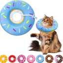 Cat Cone Collar Soft,Adjustable Cat Recovery Collars Kitten Cones to Stop Licking, Cute Donut Neck Collar After Surgery, Elizabethan Kittens Protective Cones After Spay (Donut Blue, Large)